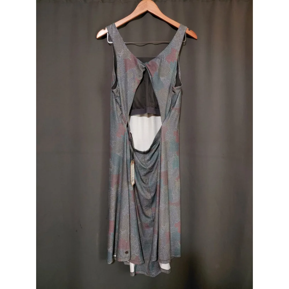 Prana Skypath Deep Pine Dotty Twist Back Shelf Bra Sleeveless Tank Dress Sz 1X